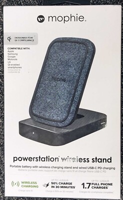 Mophie Wireless Powerstation Stand 10W + 8K mah +USB-C Power Delivery-Black
