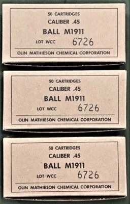 WESTERN CARTRIDGE CO. OLIN / WESTERN (WCC) VIETNAM ERA M1911 .45 ACP NEW REPLICA 50 ROUND AMMO BOXES
