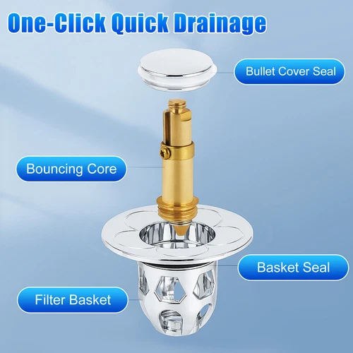 Universal Bathroom Sink Stopper Drain Filter Wash Basin Core Bounce Pop Up Plug - Picture 6 of 9