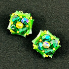 Clip On Earrings Aurora Borealis Round Faceted Beads Green Bone Beads Vintage
