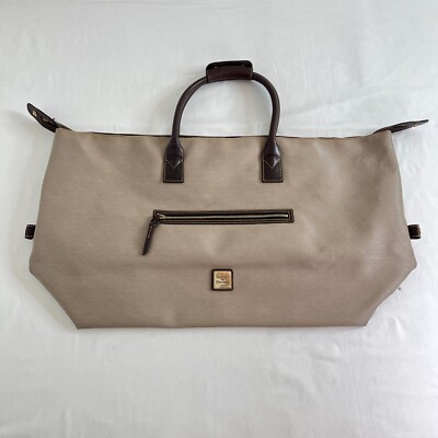Dooney Bourke Duffle Large Beige Brown Leather Weekender