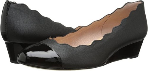 FRENCH SOLE FS/NY Miles Leather Cap Toe Scalloped Wedge Pumps Size 9.5