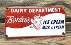 VINTAGE BORDEN'S ICE CREAK MILK & CREAM SERVICE GASOLINE OIL PUMP PORCELAIN SIGN
