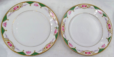 Bloch & Co Med Salad Plate Eichwald Czech Floral Green White Vtg 7.5'' Set of 2