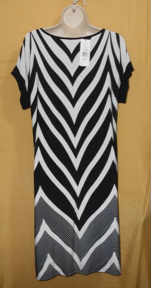 MSK женщин черный слоновой кости шеврон в полоску эластичной Shift платье dolman ss верхний M $78 - Изображение 4 из 4