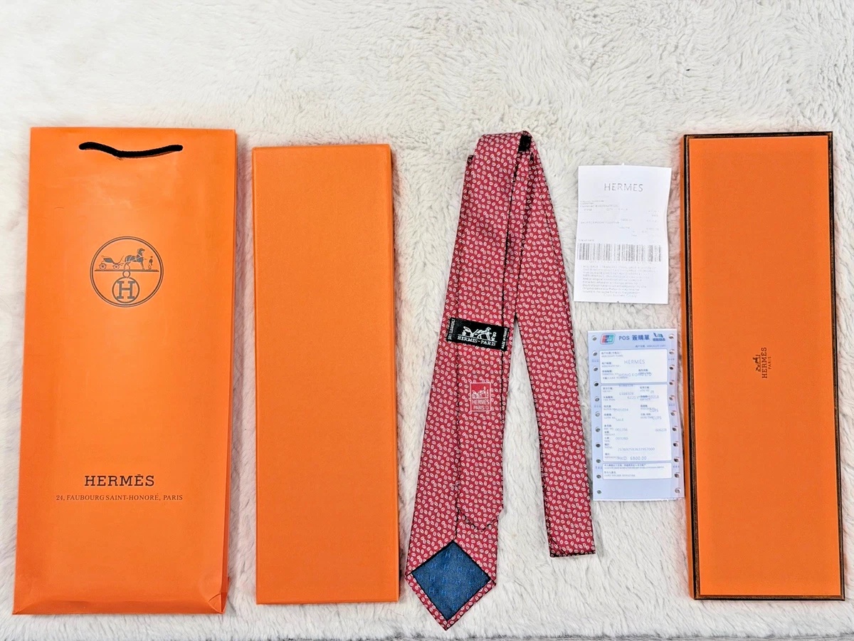 Cravate HERMES 100% Soie Authentique - Modèle Ourson, Marron, Occasion Très Bon état