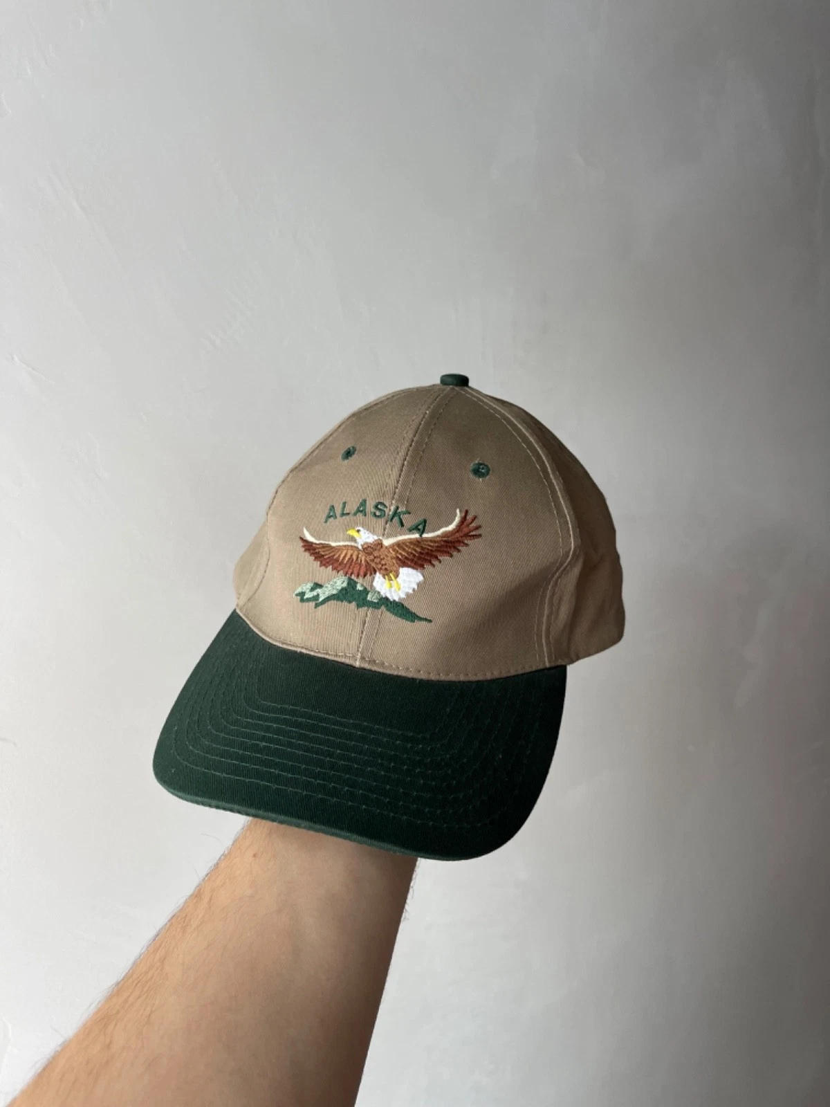Alaska Embroidered Eagle Baseball Cap Tan Green Snapback Adjustable Adult hat
