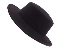QUUPY Fashion Classic Black Wool Blend Fedora Hat Brim Flat Church Derby Cap