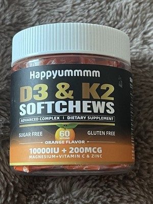 Happyummmm D3 & K2 Softchews, 60 ct Advanced Complex Orange Exp. 03/2027