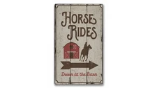 Horse Rides at the Barn Rustic Distressed Sign, Personalized Wood Sign