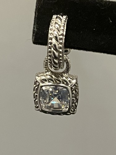 Judith Ripka Earrings Sterling Silver CZ Clear Dangle Omega Back Diamonique - Picture 2 of 8