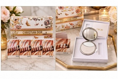 Dior Silver Compact Mirror + 4 Forever Glow Maximizer Samples Gift Box Ltd Edit