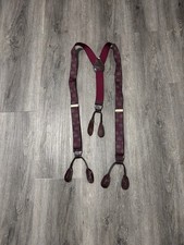 Pelican USA Suspenders Maroon Stretchy Tan Brown Leather Button Braces Adjust