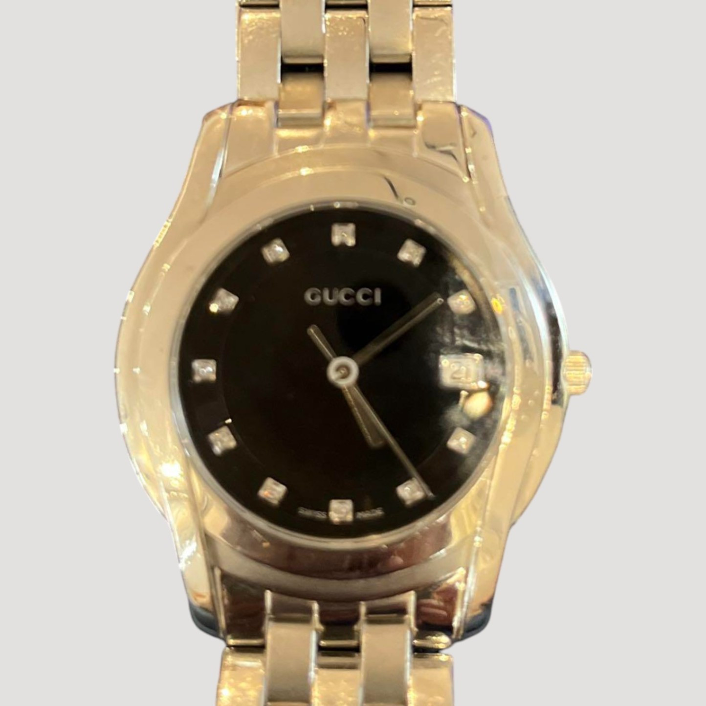 Gucci 5500L Women's Black Dial Watch, 11P Diamonds, Automatic, New