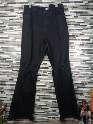 YMI Black Denim Womens 18 Distressed Grunge Wide Legged Raw Edges Jeans