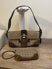 Coach Vintage Brown Mini Soho Signature Canvas Suede Purse 3628 W/Wristlet