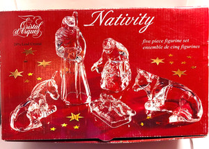 Cristal d' Arques France 24% Lead Crystal Nativity 5 Piece Figurine Set in Box