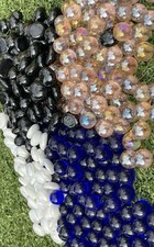 Lot 3 lbs Assorted Glass Gems Marbles Flatback Stones Black White Blue Pink