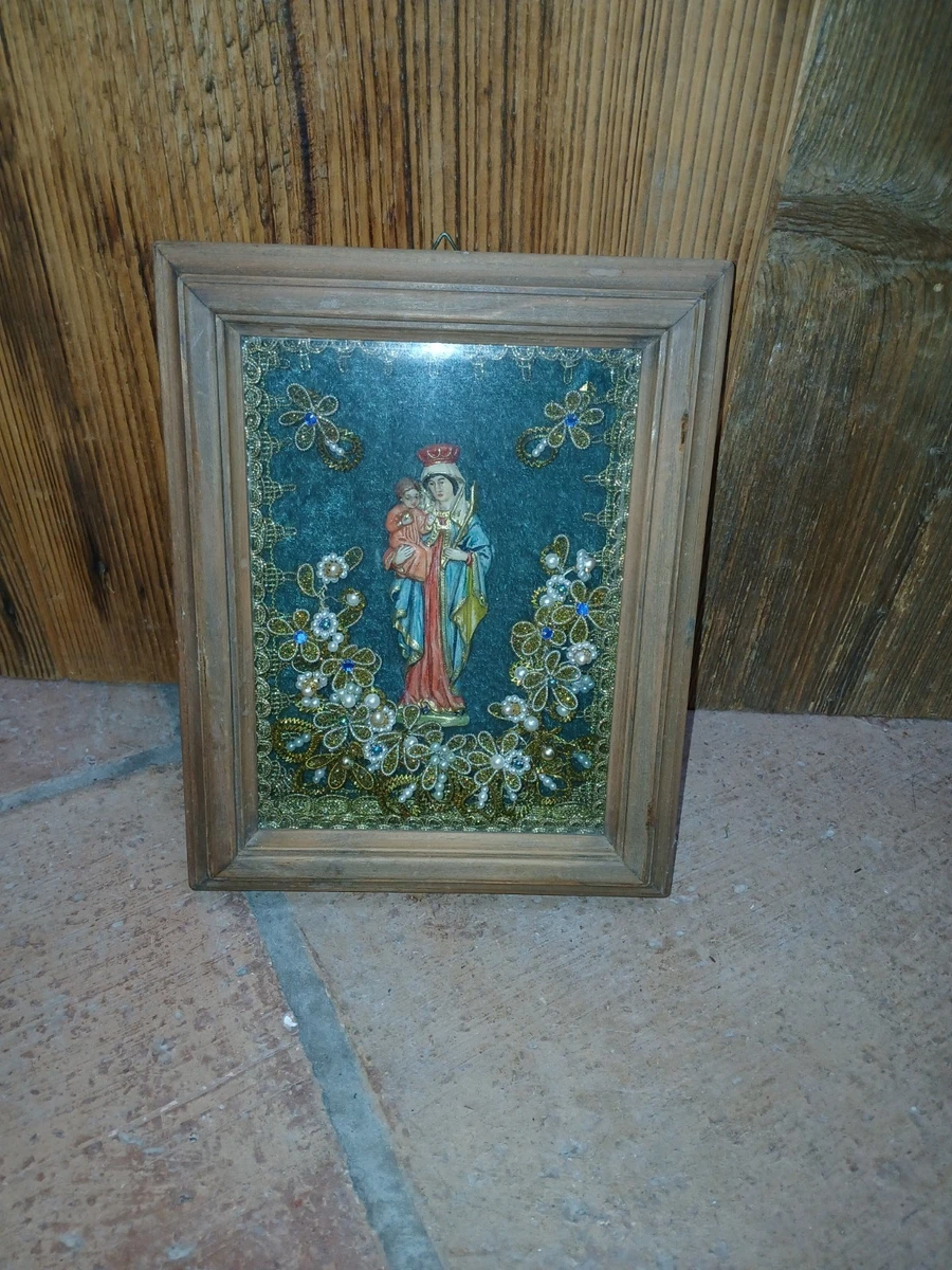 Klosterarbeit Hl. Maria mit Kind Religion Volkskunst Klosterarbeit Holzrahmen
