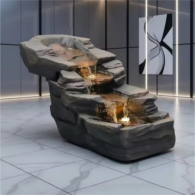 3-Tier Rainforest Rock Waterfall Fountain with LED Lights   Elegant Garden