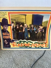RARE.   Carte originale lobby Bill Cody justice flamboyante.   1936. Superbe art de la frontière.