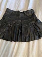 Forever 21 Black Faux Leather Pleather Mini Skirt A-line Pleated Size LG Zip NWT