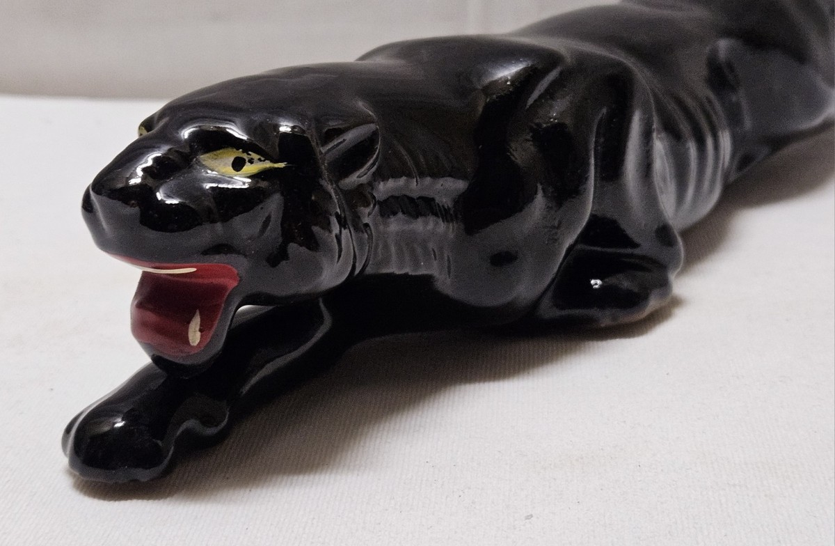 Vintage Ceramic Painted BLACK PANTHER Figurine 12