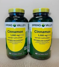 2x Spring Valley Cinnamon Capsules Metabolism Support Dietary 1000 mg 400 ct