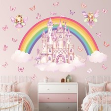 Rainbow Castle Wall Decals Princess Fairy Tale Butterfly Wall Stickers Rainbo...