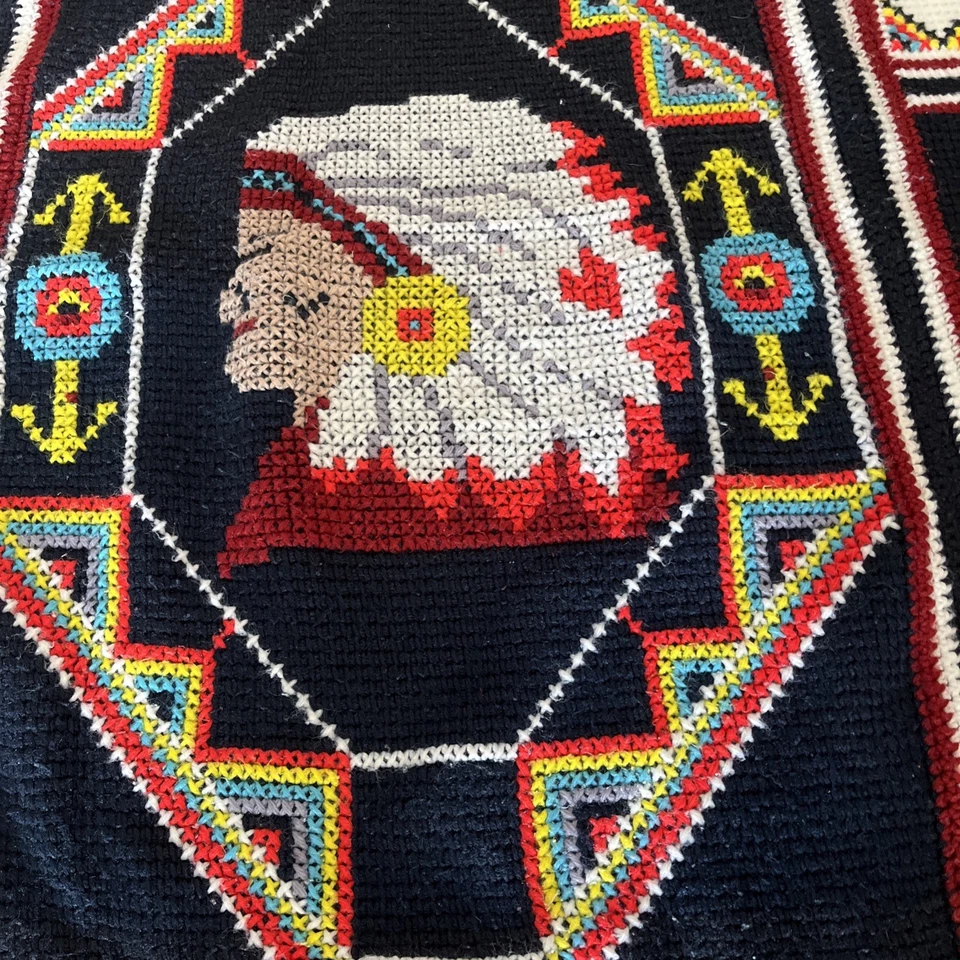 Manta afgana hecha a mano de ganchillo indio nativo americano vintage occidental Foto 2 de 4