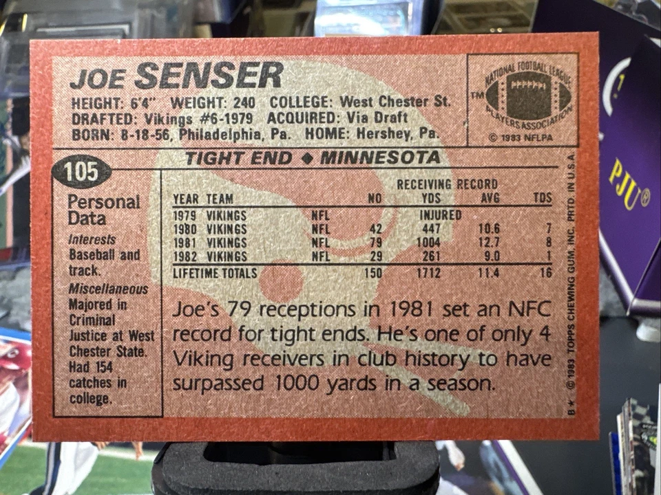 Fútbol americano Topps 1983 #105 - Joe Senser - Minnesota Vikings 83-028 Foto 4 de 4