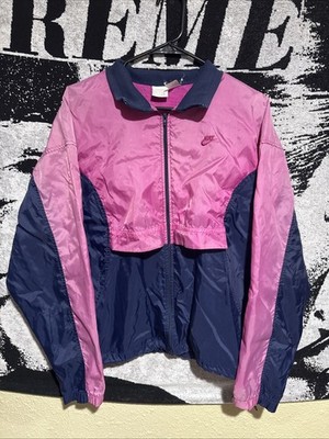 Vintage 90 s Nike Pink Blue Windbreaker Breathable Track Jacket Full Zip Size L