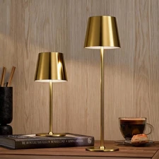 2 Pack Gold Cordless Table Lamp Rechargeable, Metal Small Bedside Table Lamp ...