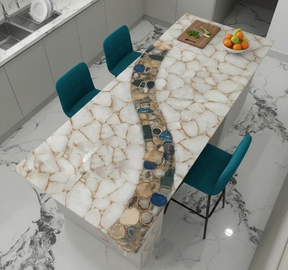 White & Mix Agate Countertop– Luxury Gemstone Slab | Handcrafted Multi-Color Top - Image 2 of 4