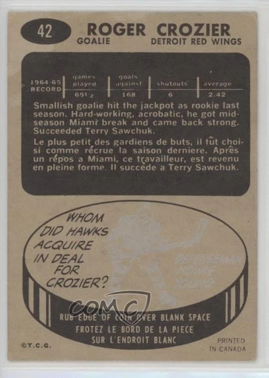 1965-66 Topps Roger Crozier #42 - Image 2 of 2