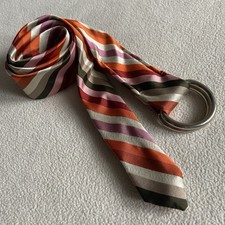 J Crew 100 Silk Belt D-Ring Stripe Orange Tan Pink Unisex Small Medium