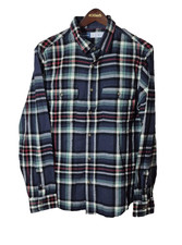 Old Navy Shirt Mens Large Navy Blue Plaid Long Sleeve Button Up Flannel