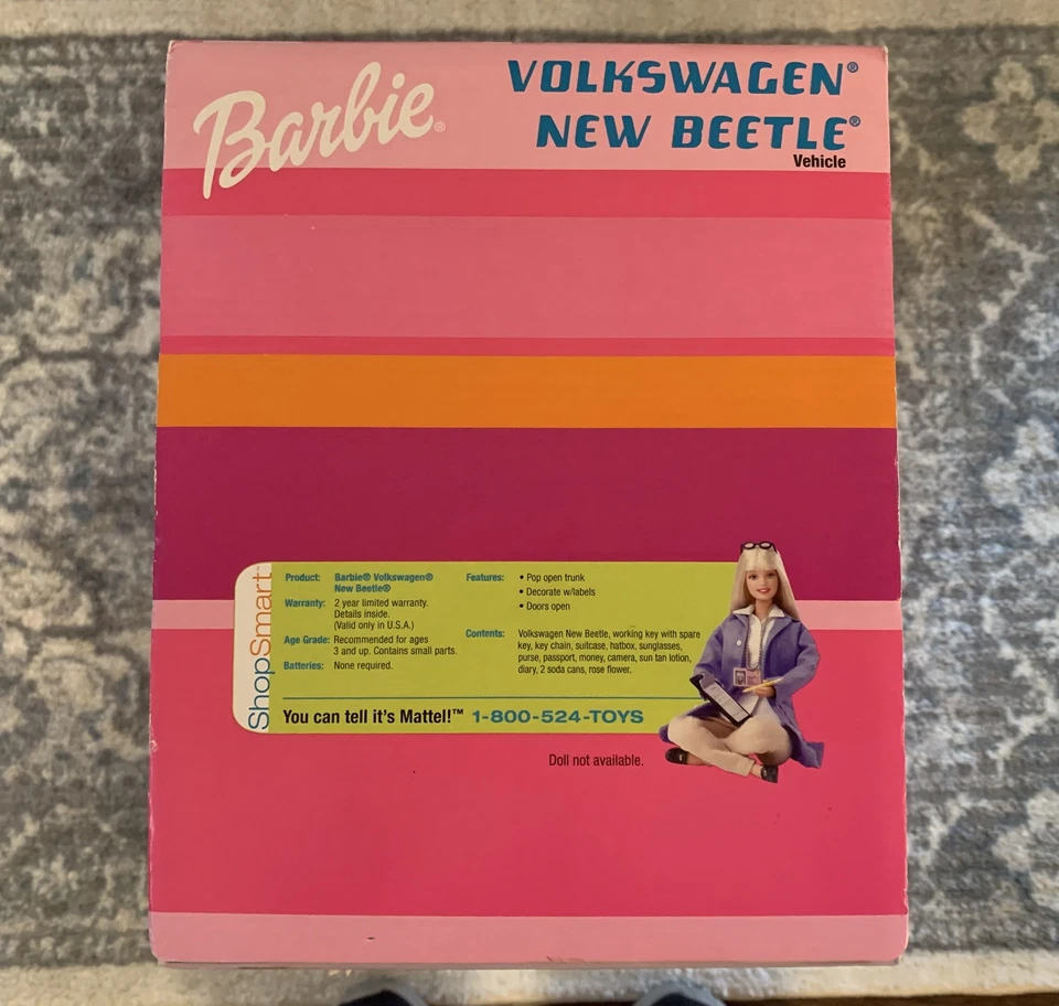 Vehículo Volkswagen Beetle 2000 Mattel Barbie amarillo #27589 con llavero equipaje Foto 2 de 4