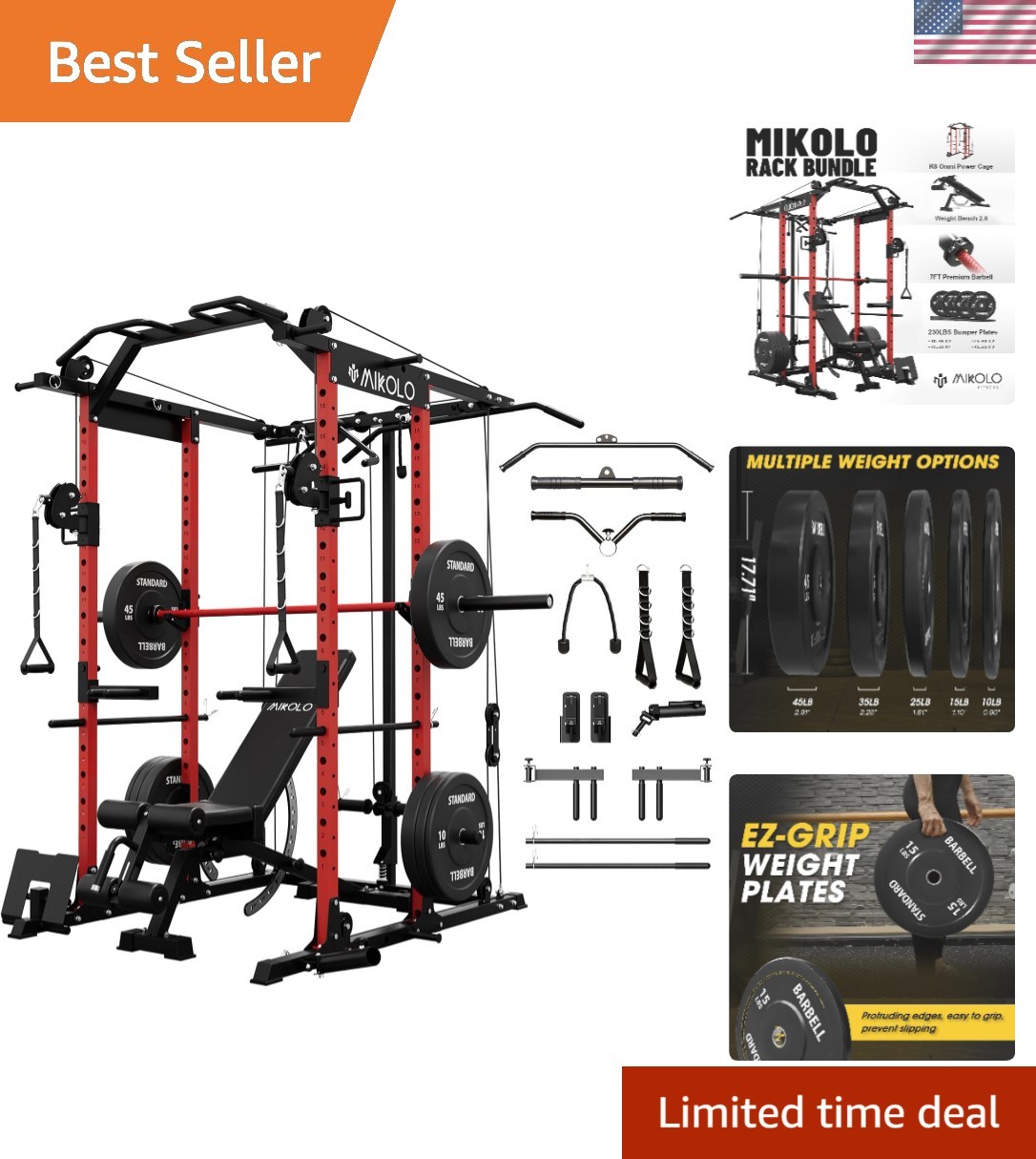 Power Cage, Power Rack with Cable Crossover System, 1500LBS Squat Rack with L...