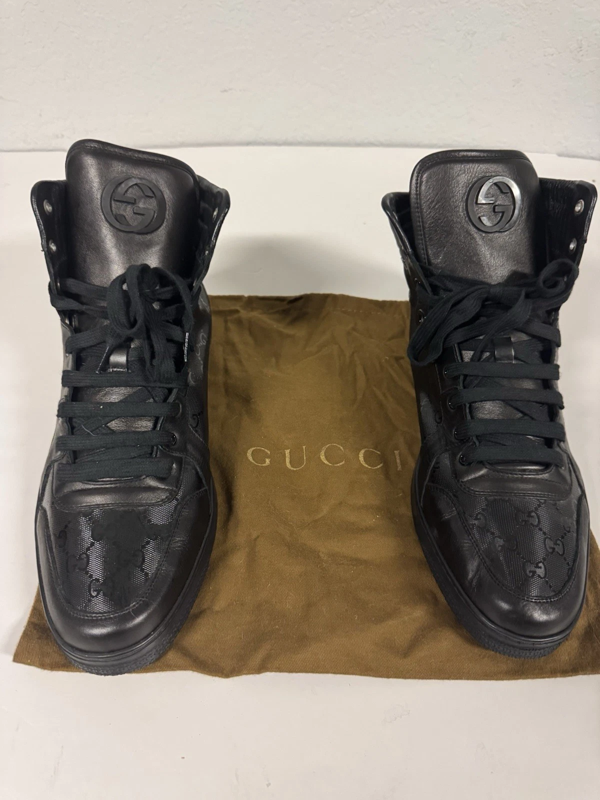 Baskets montantes Gucci noir monogramme GG imprimée 224778 taille 15,5US