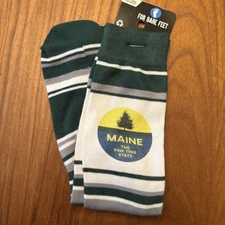 New Maine Pine Tree State Green Stripe Socks Adult One Size Fits Most
