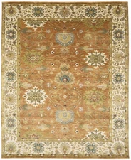 Hand-Knotted Rust Floral Osh Chobi Rug 8X10 ft Living Room Oriental Carpet