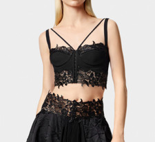 Auth VERSACE Black Flower Lace Corset Bustier Bra Top Size 36 Made in ITALY