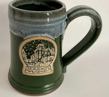 Grey Fox Pottery Coffee Mug “ Holidays At Mount Hope” Green