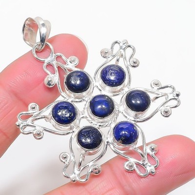 Lapis Lazuli Gemstone Handmade 925 Sterling Silver Jewelry Pendant Size 2.6''