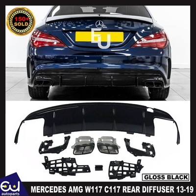 HECKDIFFUSOR FÜR MERCEDES AMG W117 C117 CLA45 GLANZ BLK QUAD AUSPUFF ENDROHR