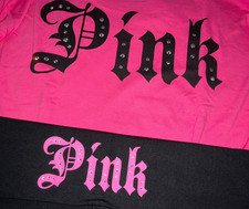 Victoria's Secret Pink Bling Campus LS Tee Shirt  Flare Pants Carmine Rose L   