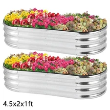 2PCS Metal Planter Box Galvanized Raised Garden Bed Set 4.5x2x1ft Patio Kit