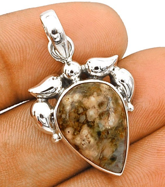 Natural Ocean Surf Jasper 925 Solid Sterling Silver Pendant Jewelry 