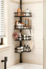 Corner Shower Caddy Tension Pole - 4-Tier Shower Corner Shelf for Bathtub Bat...